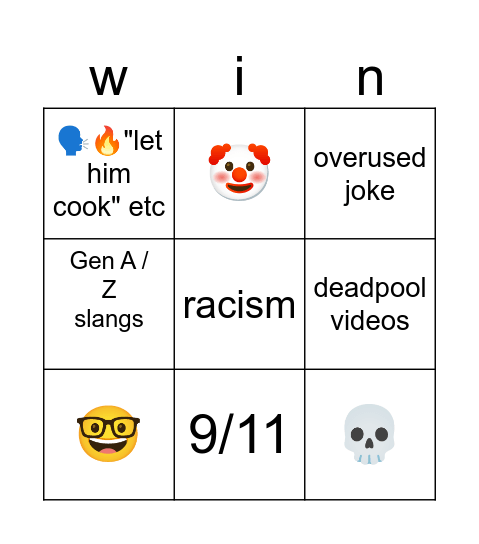 yt shorts bingo Card