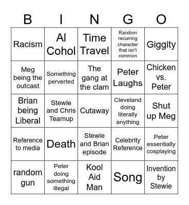 Family Guy Comp BINGO Card
