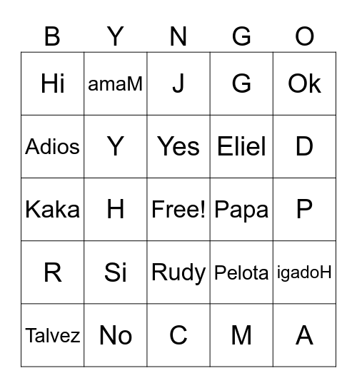 Bingo Rudy Bingo Card