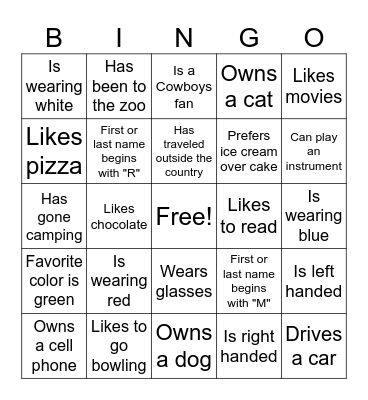 Get To Know You Bingo Card