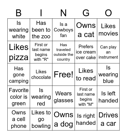 Get To Know You Bingo Card