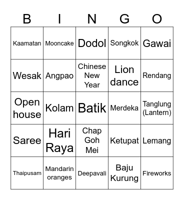 FESTIVALS & CELEBRATIONS Bingo Card