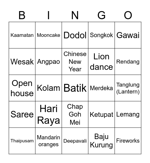 FESTIVALS & CELEBRATIONS Bingo Card