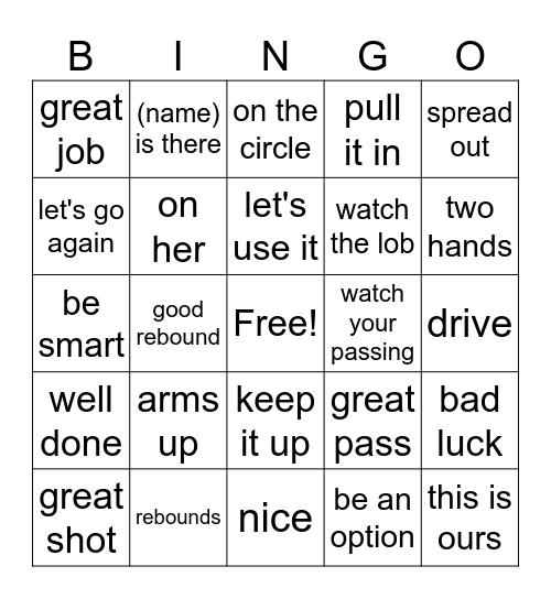 Netball Bingo Card