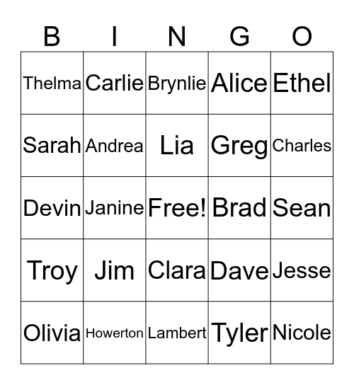 My Family Bingo Card