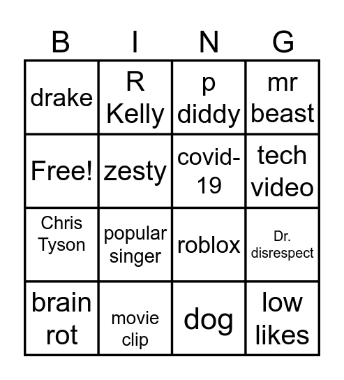 shorts bingo Card