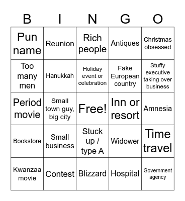 Hallmark movies Bingo Card