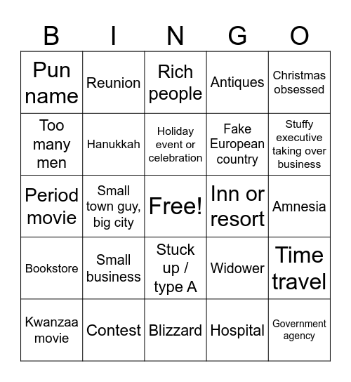 Hallmark movies Bingo Card