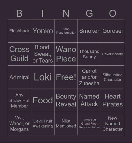 One Piece Chapter 1127 Bingo Card