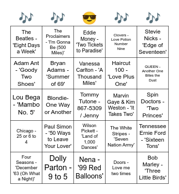 SONGS WITH NUMBERS IN THE TITLE Bingo Card