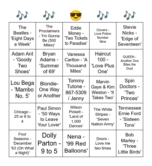 SONGS WITH NUMBERS IN THE TITLE Bingo Card