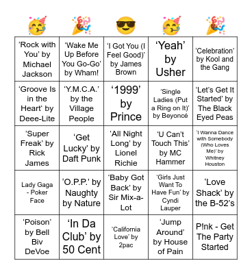 PARTY SONGS Bingo Card