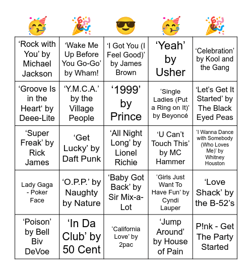 PARTY SONGS Bingo Card