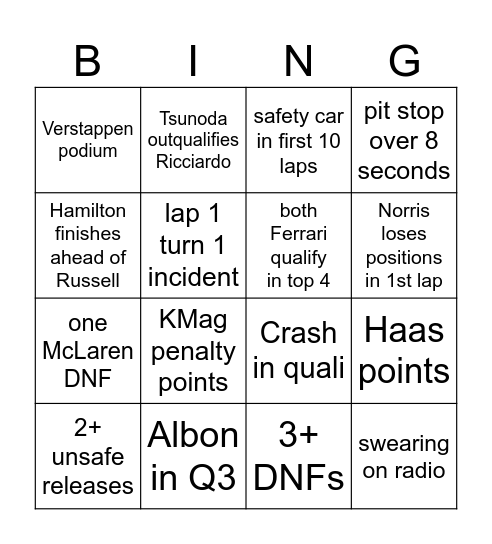 Singapore 2024 Bingo Card