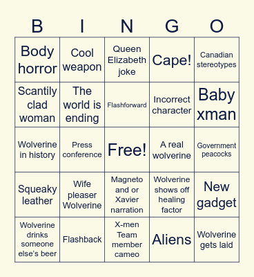 Wolverine Origins Bingo Card