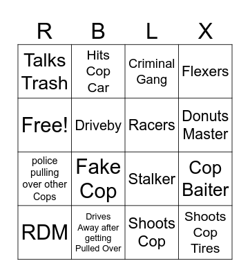 Greenville Roblox Players Bingo Card