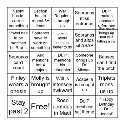 Choir Retreat! Bingo Card