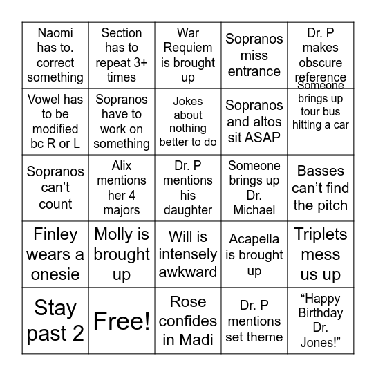 Choir Retreat! Bingo Card