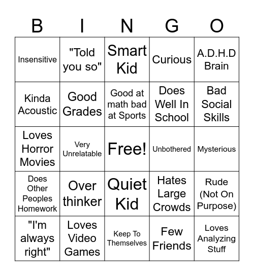 INTP Bingo Card