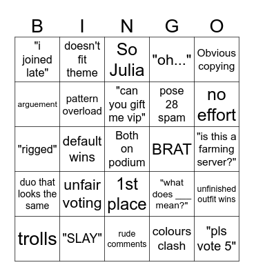 Dress to Impress Bingo Card