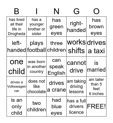 Who am I Bingo Card