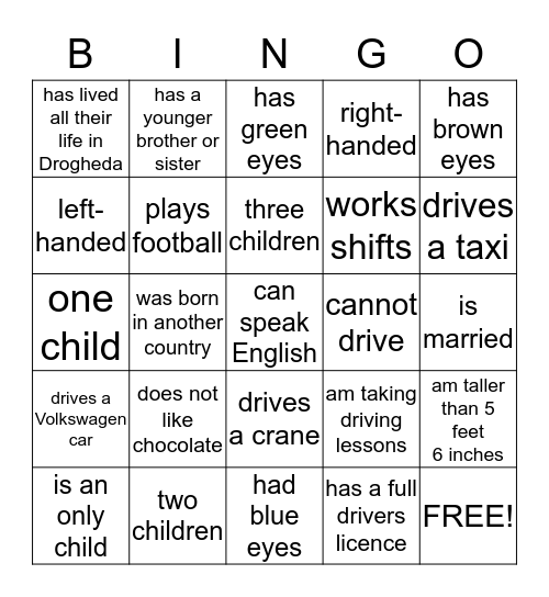 Who am I Bingo Card