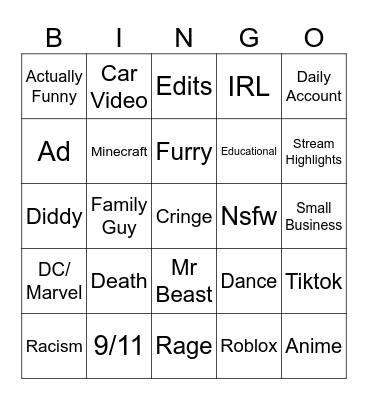 Instagram Bingo Card