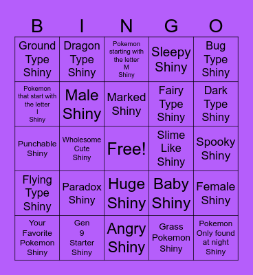 Shiny Hunting:Scarlet&Violet Bingo Card