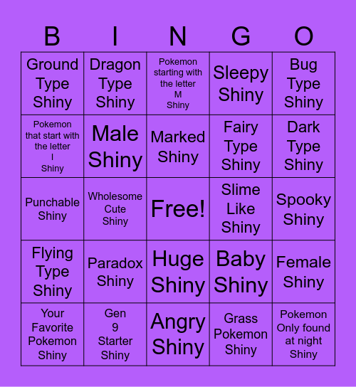 Shiny Hunting:Scarlet&Violet Bingo Card