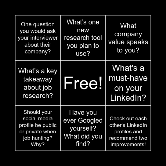 Connect & Reflect Bingo Card