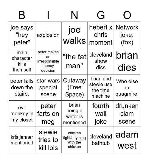 famy guy Bingo Card