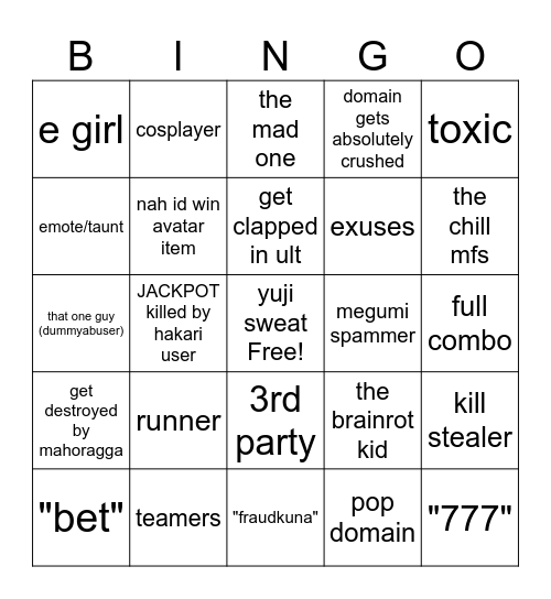 shenanigans bingo Card