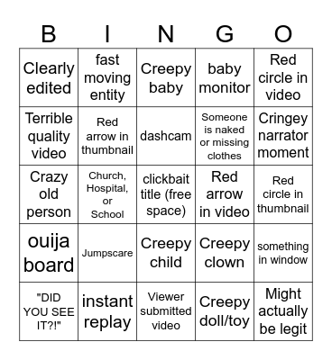 SCARY YOUTUBE VIDEO BINGO Card