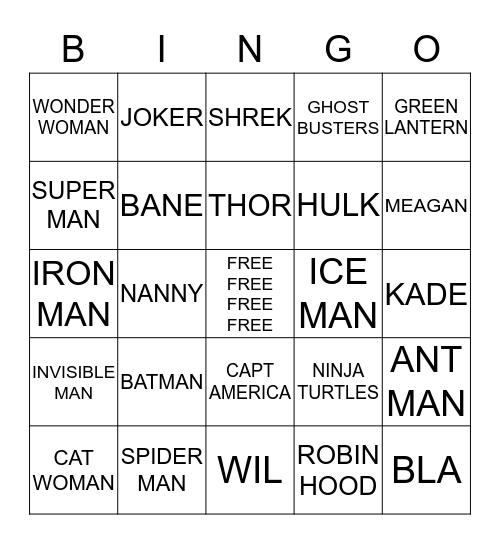 SUPER HEROS Bingo Card