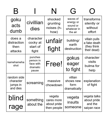 dragon ball bingo Card