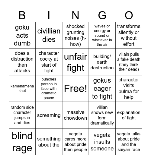 dragon ball bingo Card