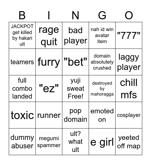 shenanigans bingo :) Bingo Card