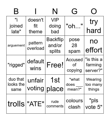 Dress to Impress Bingo Card