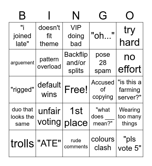 Dress to Impress Bingo Card