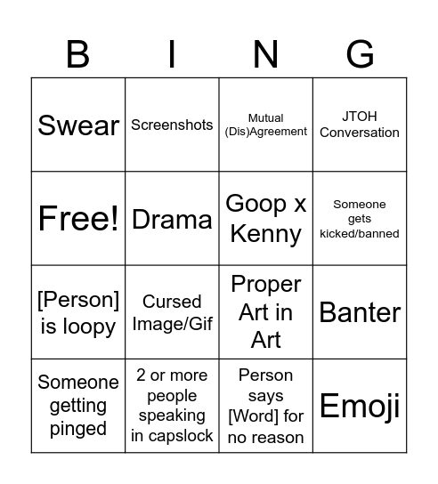 Goop Server BINGO 21/09/24 Bingo Card