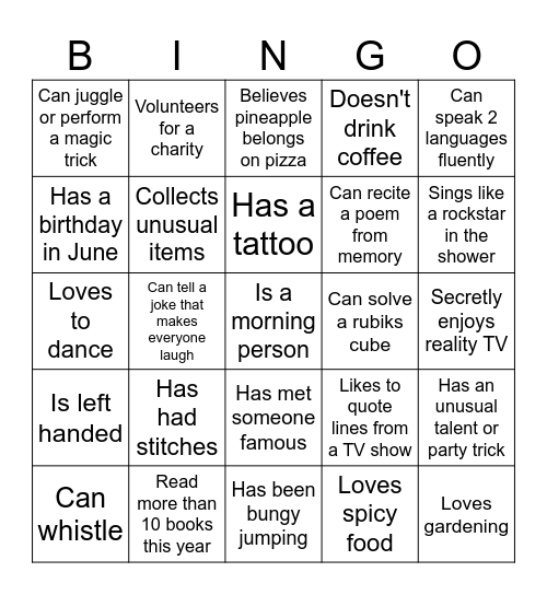 Find Someone Who... Bingo Card