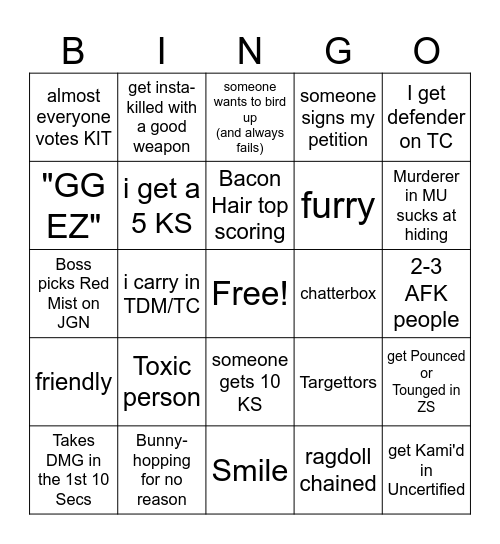 Item Asylum Bingo Card