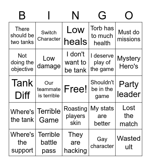 Overwatch 2 Bingo Card
