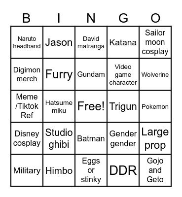 Edmonton Fan Expo Bingo Card