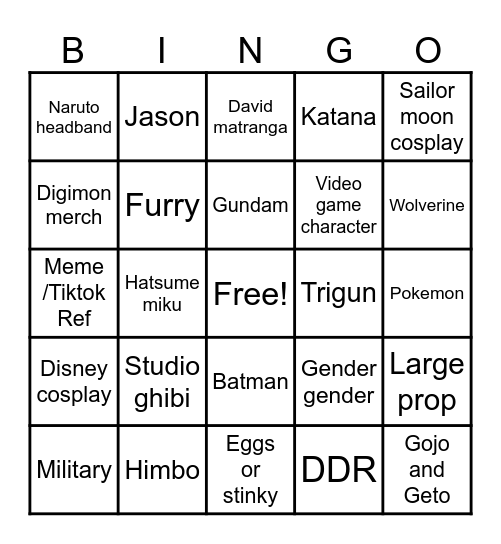 Edmonton Fan Expo Bingo Card