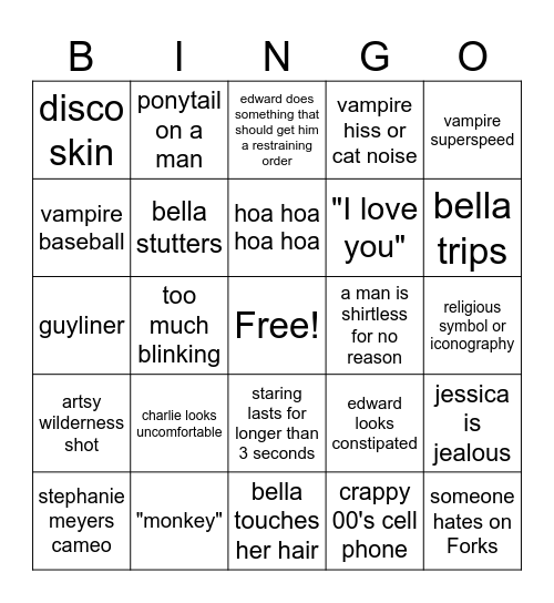 Twilight Bingo Card