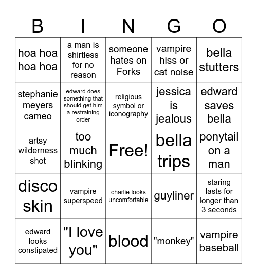 Twilight Bingo Card