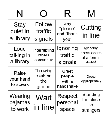 BINGO! SOCIAL RULES EDITION Bingo Card