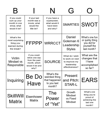 R2L - Where We Left Off Bingo Card