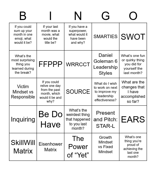 R2L - Where We Left Off Bingo Card